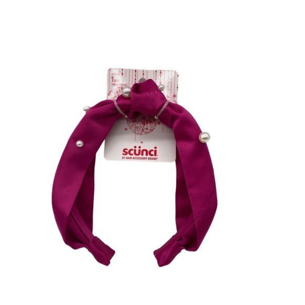 Scunci Magenta Headband With White Pearls 1 Inch Wide